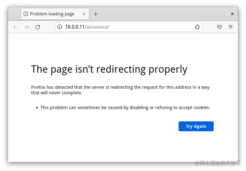 Redirect loop example in Firefox