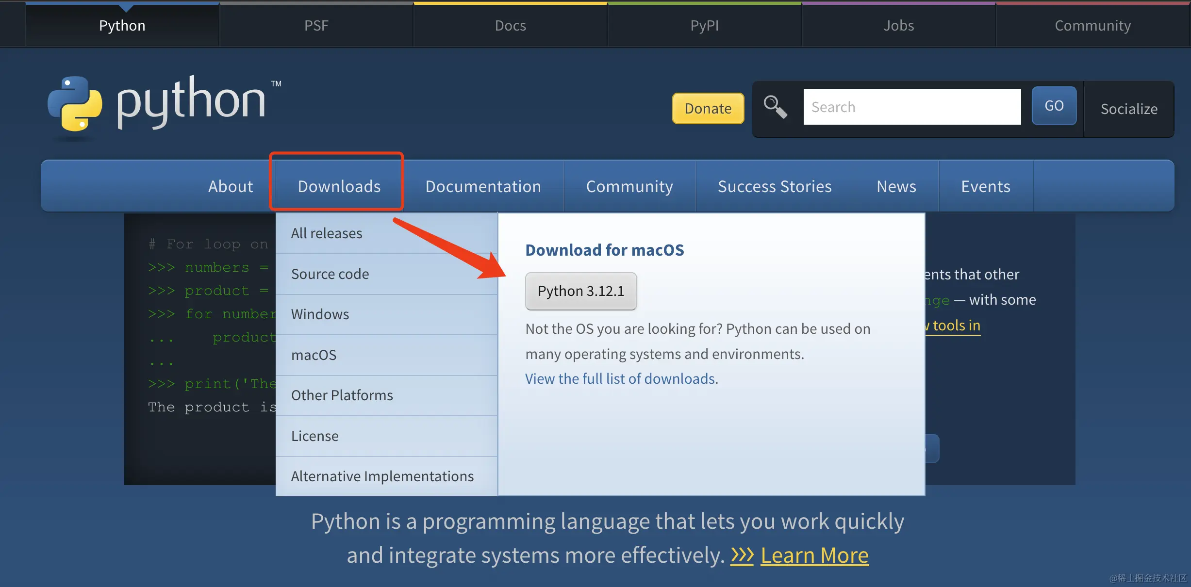 参考图：不同操作系统下的Python下载选项。