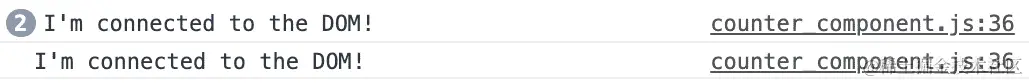 图 1.59：当计数器组件附加到 DOM 时在控制台中打印的语句