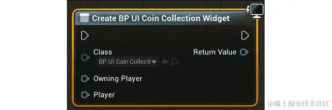 图 15.23：Create Widget 函数将创建一个新的 UI 对象使用传递给它的 UMG 类
