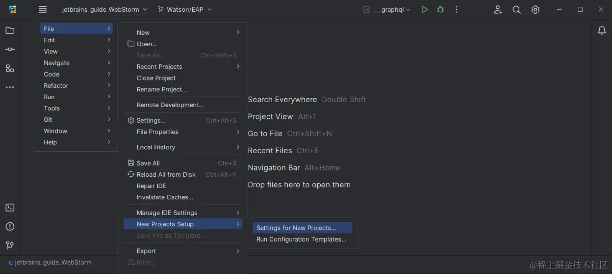 为新项目配置 Actions on Save（保存时的操作）的设置