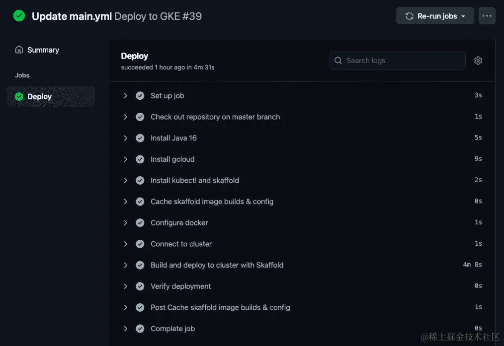 图 9.14 – 使用 Skaffold 成功构建和部署到 GKE