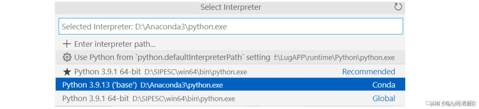 [外链图片转存失败,源站可能有防盗链机制,建议将图片保存下来直接上传(img-OiMrmikX-1671589934272)(C:\Users\54302\Desktop\python培训\1.vscode配置Anaconda环境.assets\image-20221207120235109.png)]