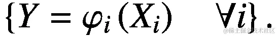 \left\{Y={\varphi}_i\left({X}_i\right)\kern1em \forall i\right\}.
