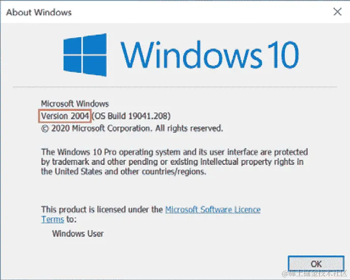 图 2.1 - 显示 2004 更新的 Windows 版本对话框