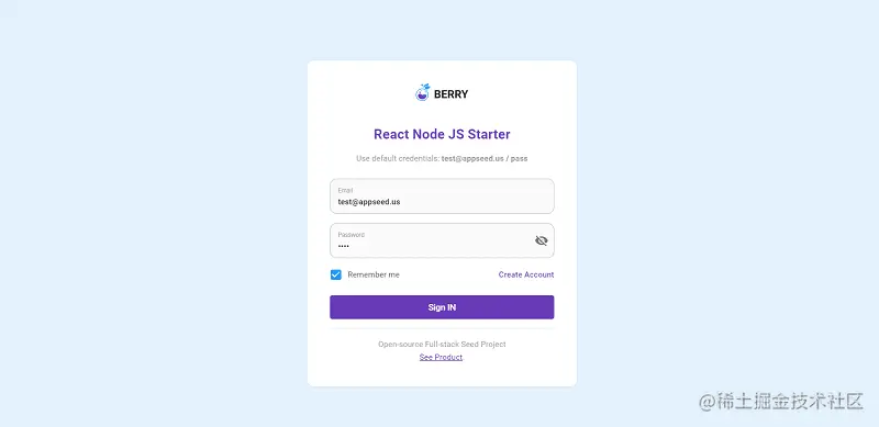 Berry React Full-stack - Login Page.