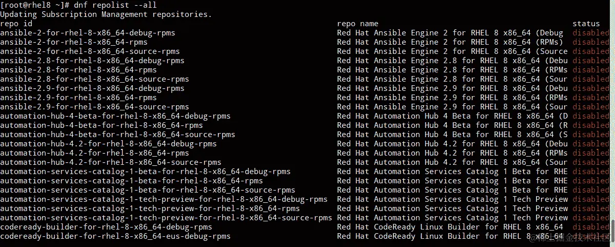 图 7.11 – dnf repolist –all 的部分输出