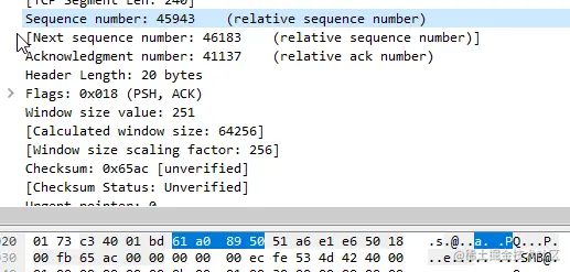 当前包的编号是45943，下一个数据包的编号是46183，由此可知，这个包的负载是240字节