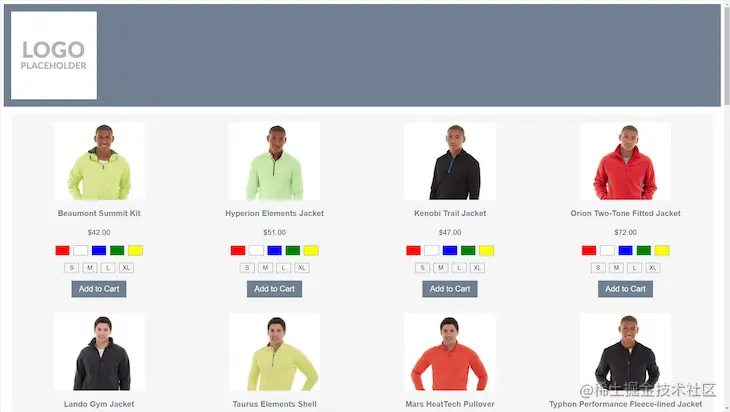 Screenshot of an example PLP with two rows of four products each