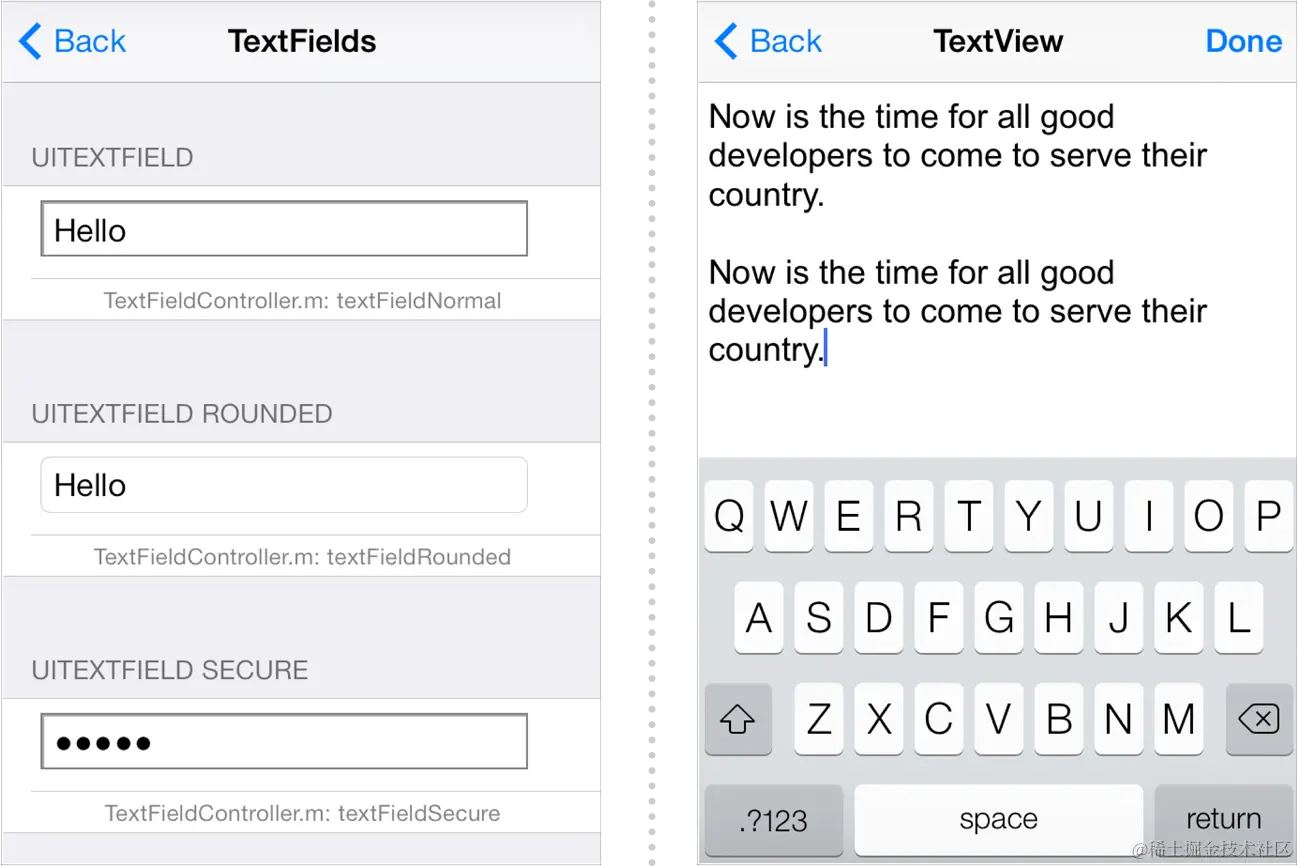 Text classes in the UICatalog application