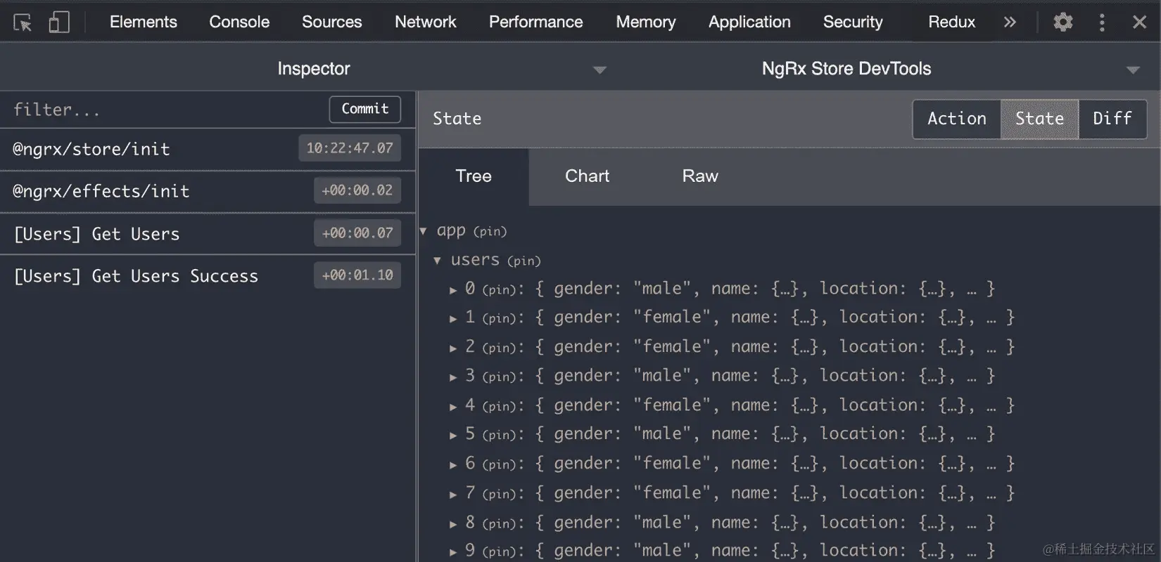 图 6.15 - 在 GET_USERS_SUCCESS 动作后包含用户的应用程序状态