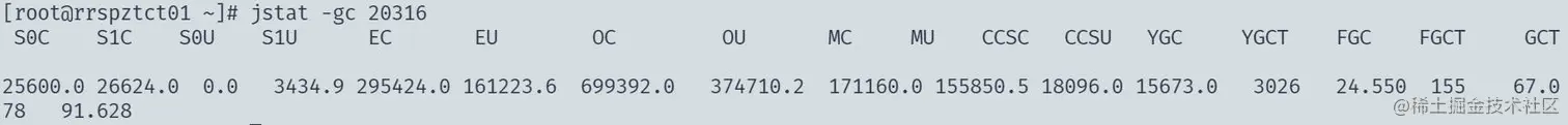 jstat -gc 20316