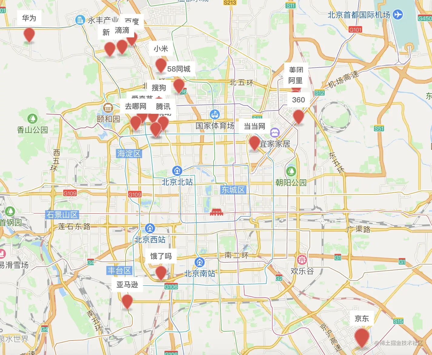 图 11-2 互联网大厂地理位置分布