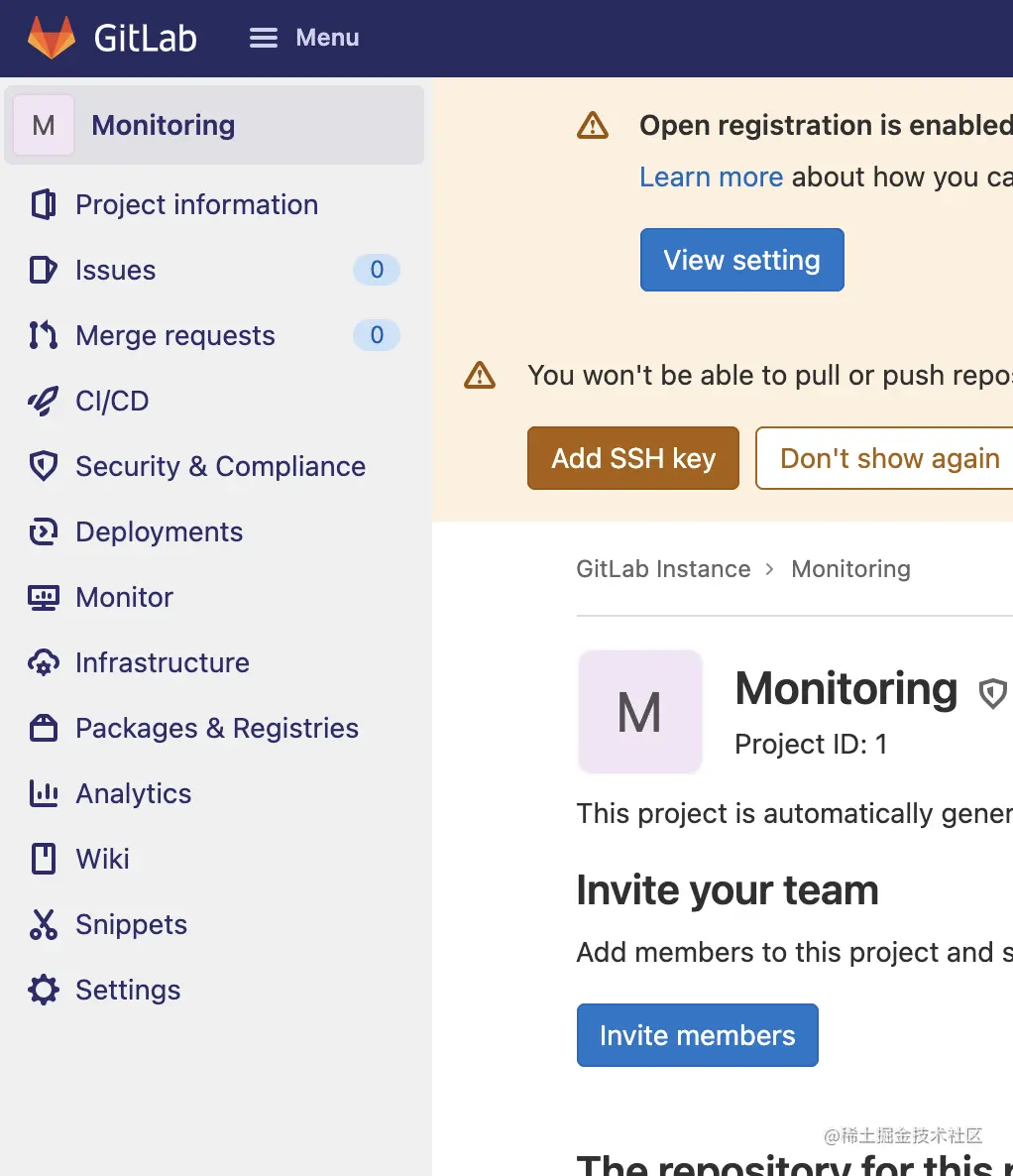 GitLab 14 CE 项目侧边栏