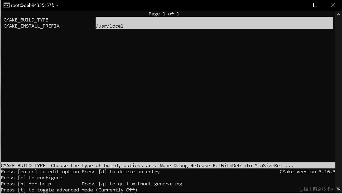 图 1.5：ccmake 中的配置阶段