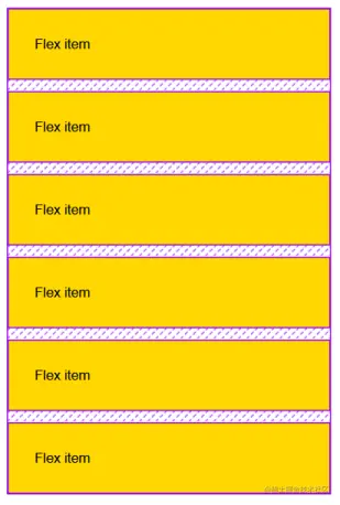 The same six yellow rectangles stacked vertically, but with 10 pixels of space between them.