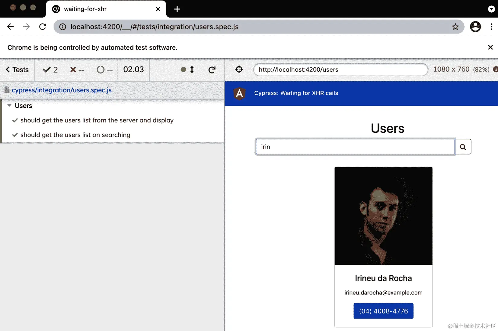 图 11.10 - Cypress 测试正在运行等待 XHR 应用程序