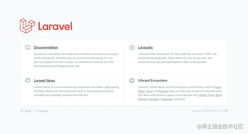 The default Laravel home page