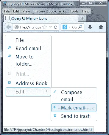 使用图标显示所选菜单选项的状态