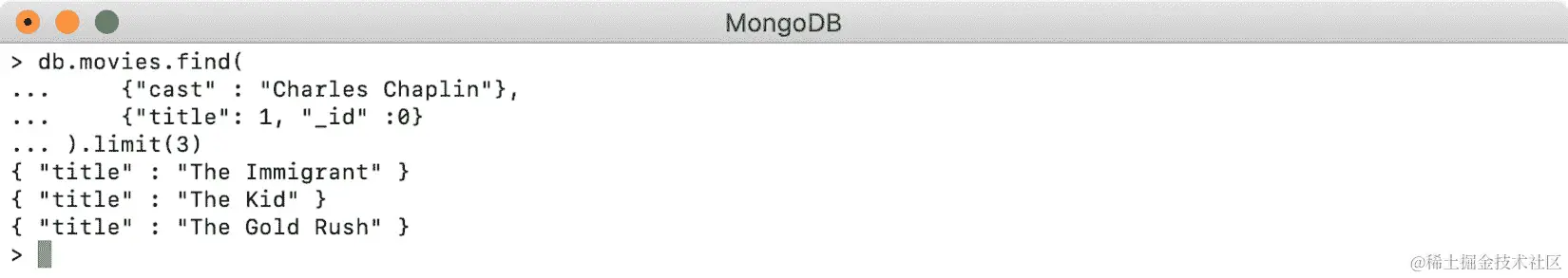 图 4.33：使用 limit()仅显示查理·卓别林主演的三部电影