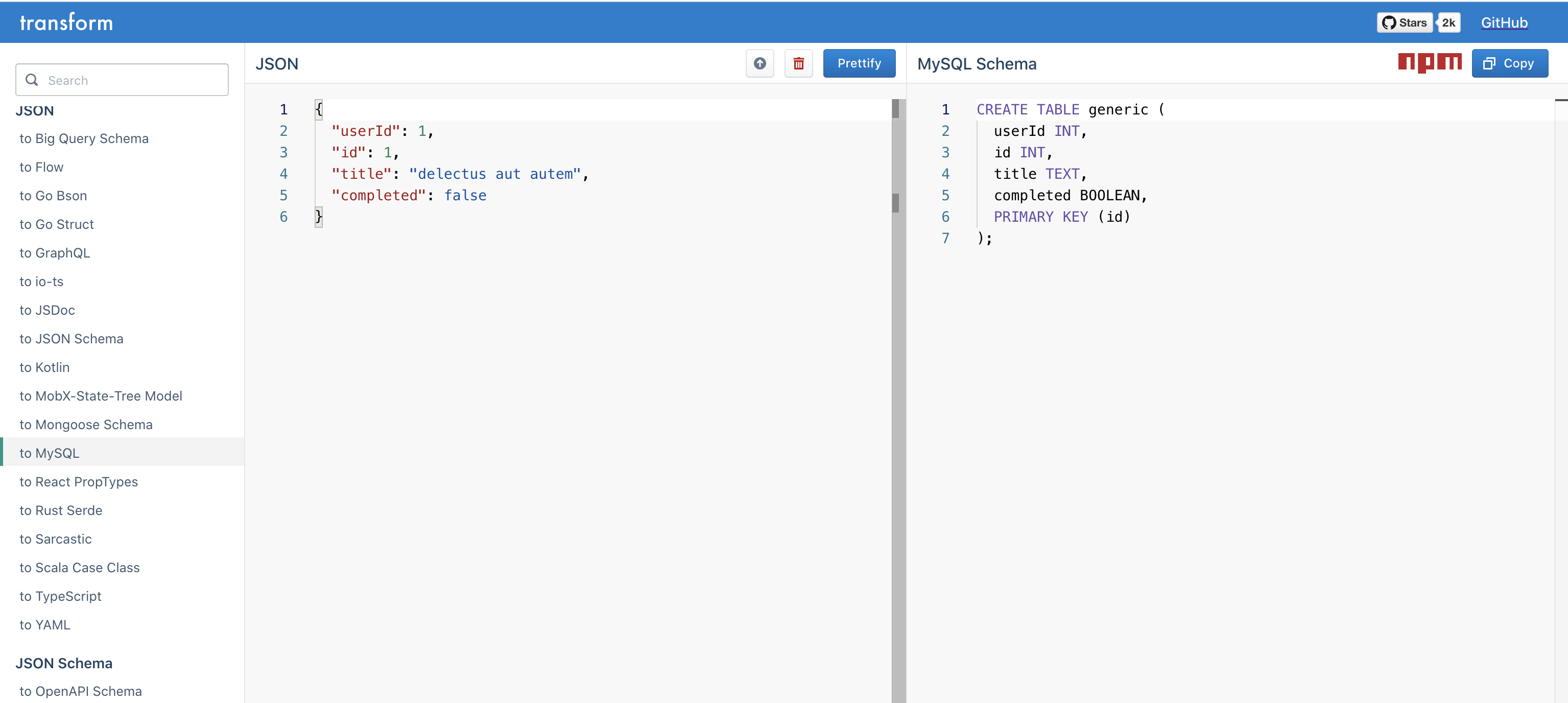 JSON 转化为 MYSQL