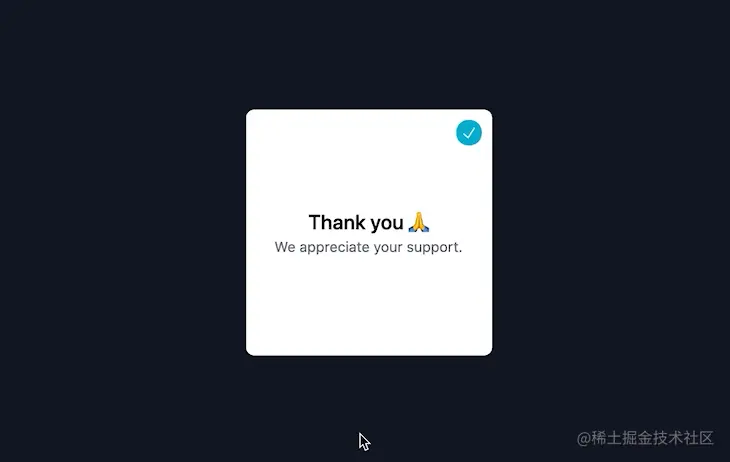 Gif of same app as before, but when the cursor moves over the white box, the blue checkmark turns green.