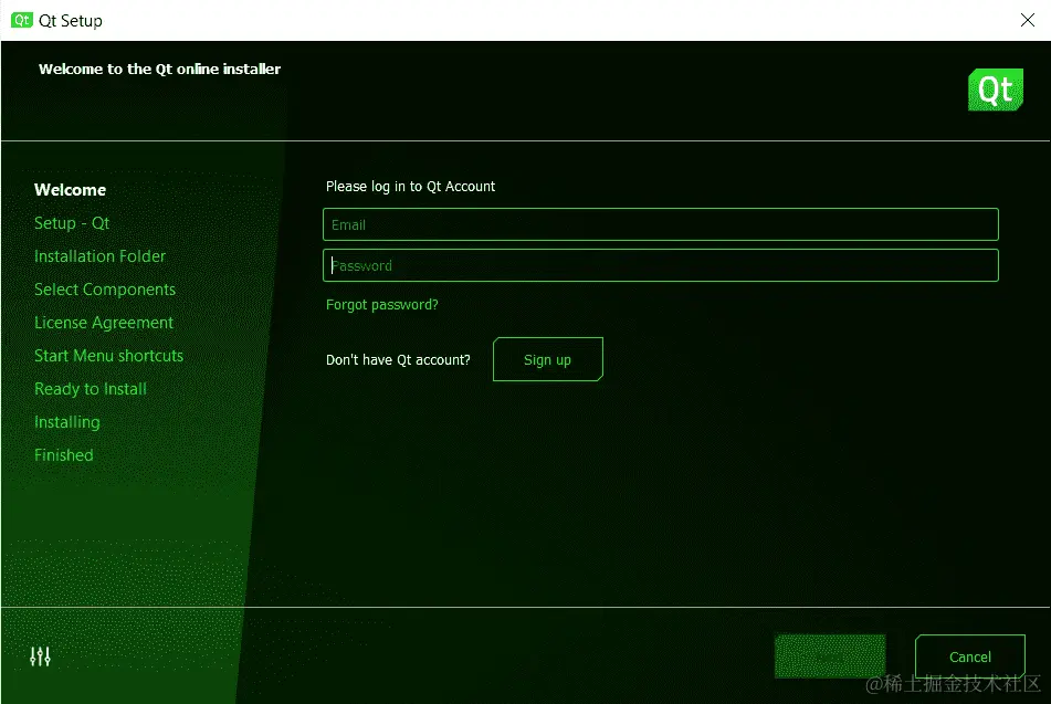 图 1.2 - 安装程序的登录屏幕