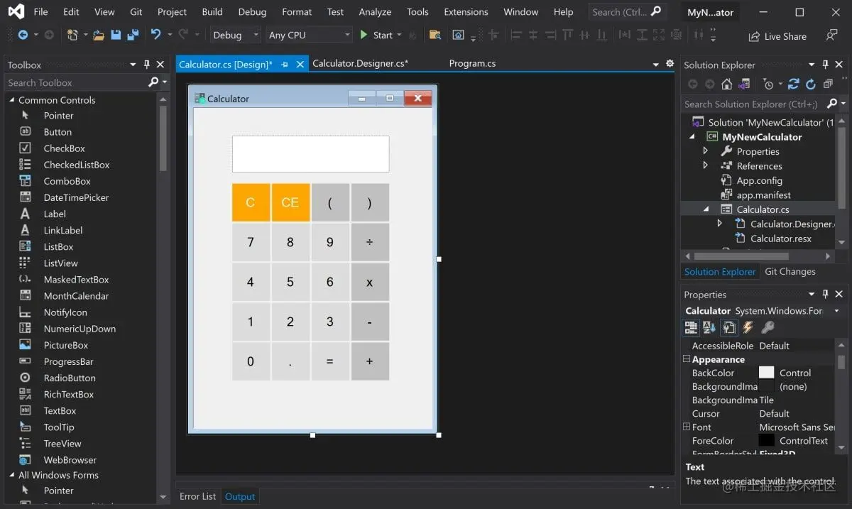 Calculator App being created using Winforms in Visual Studio