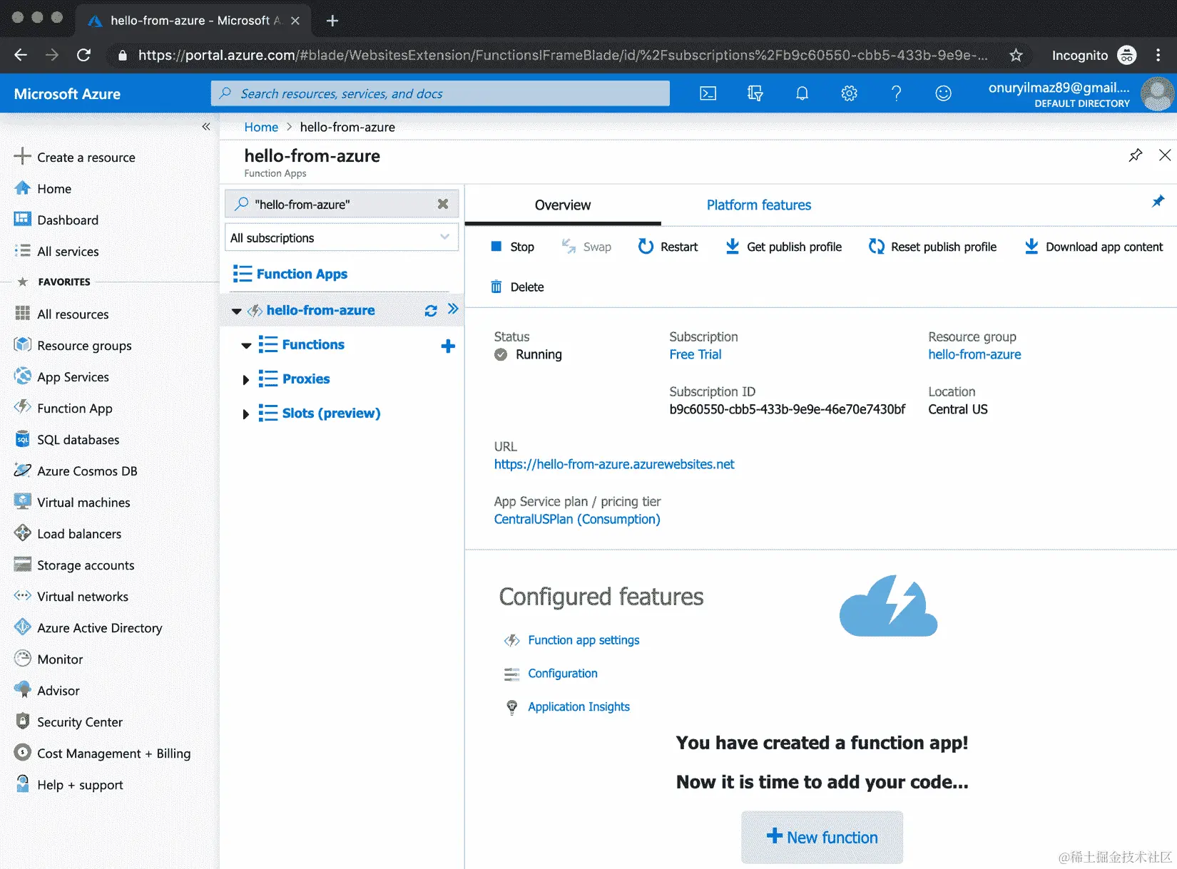 图 2.19：hello-from-azure 函数应用