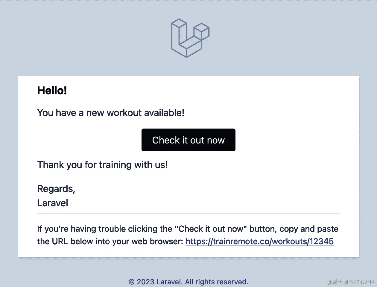 使用默认通知模板发送的电子邮件