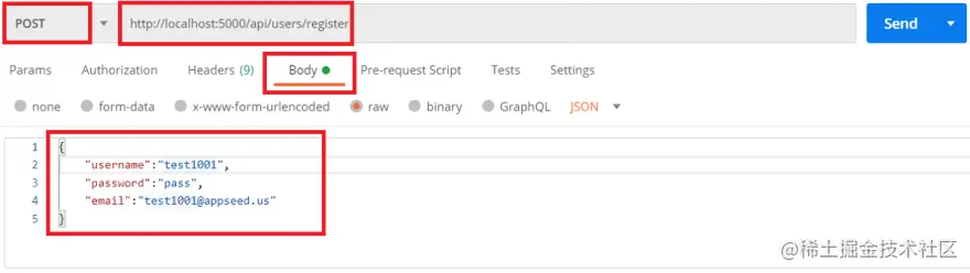 Django API POSTMAN - Registration Body