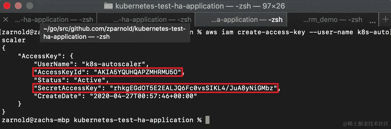 图 15.28：获取创建的 IAM 用户的秘密访问密钥