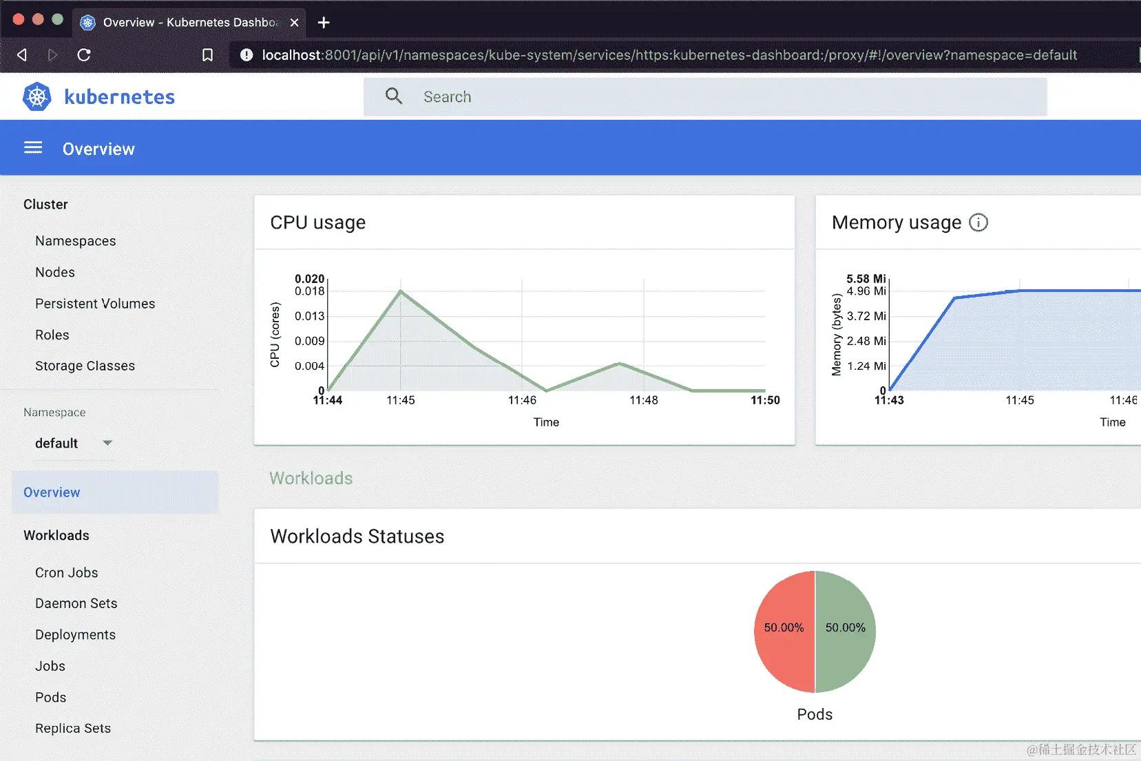 图 10.1 – Kubernetes 仪表板