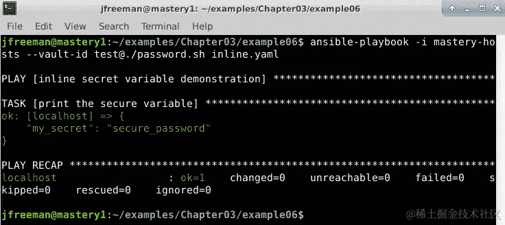 图 3.20 – 运行包含加密字符串的 Ansible playbook
