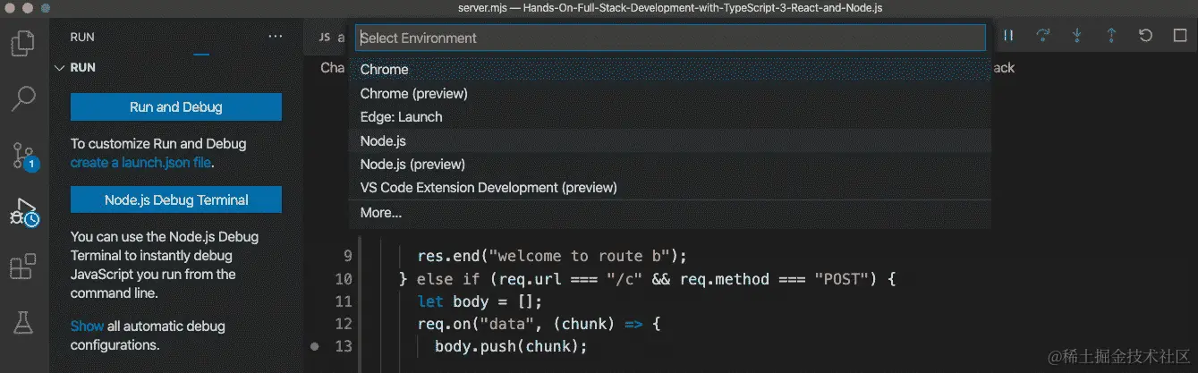 图 8.15 - Node.js 调试器选择