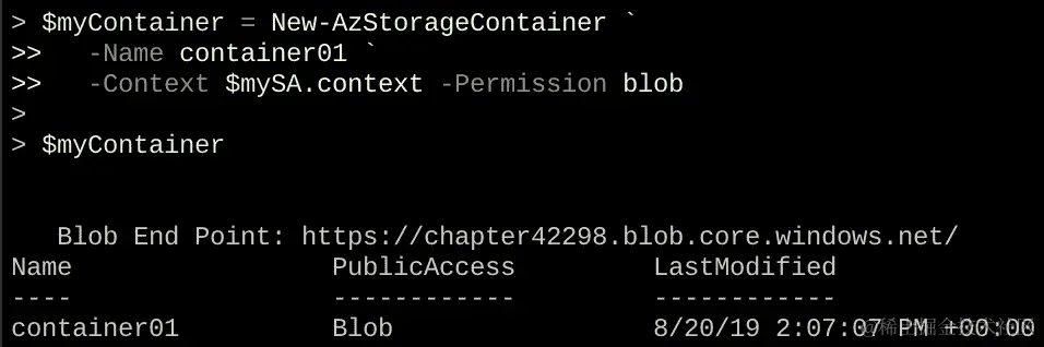 显示创建容器列表的输出