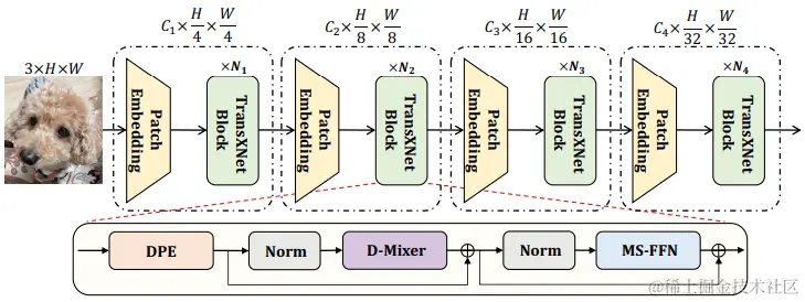 The overall architecture of the proposed TransXNet