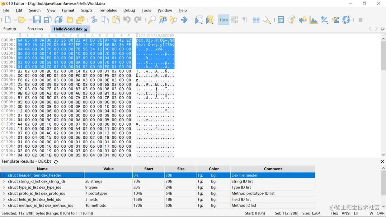 dex文件的十六进制代码