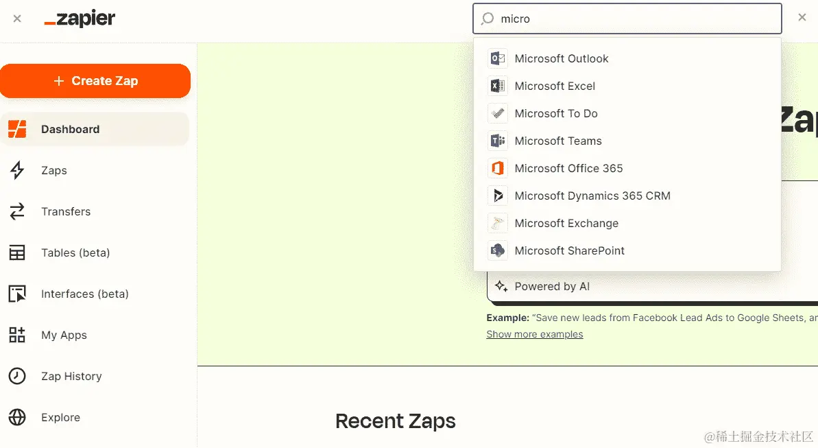 图 2.9 – 在 Zapier 中按应用程序搜索时的应用程序下拉列表