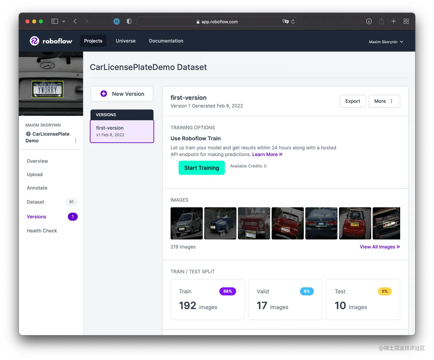 On this screen we can give this version a name and export the dataset