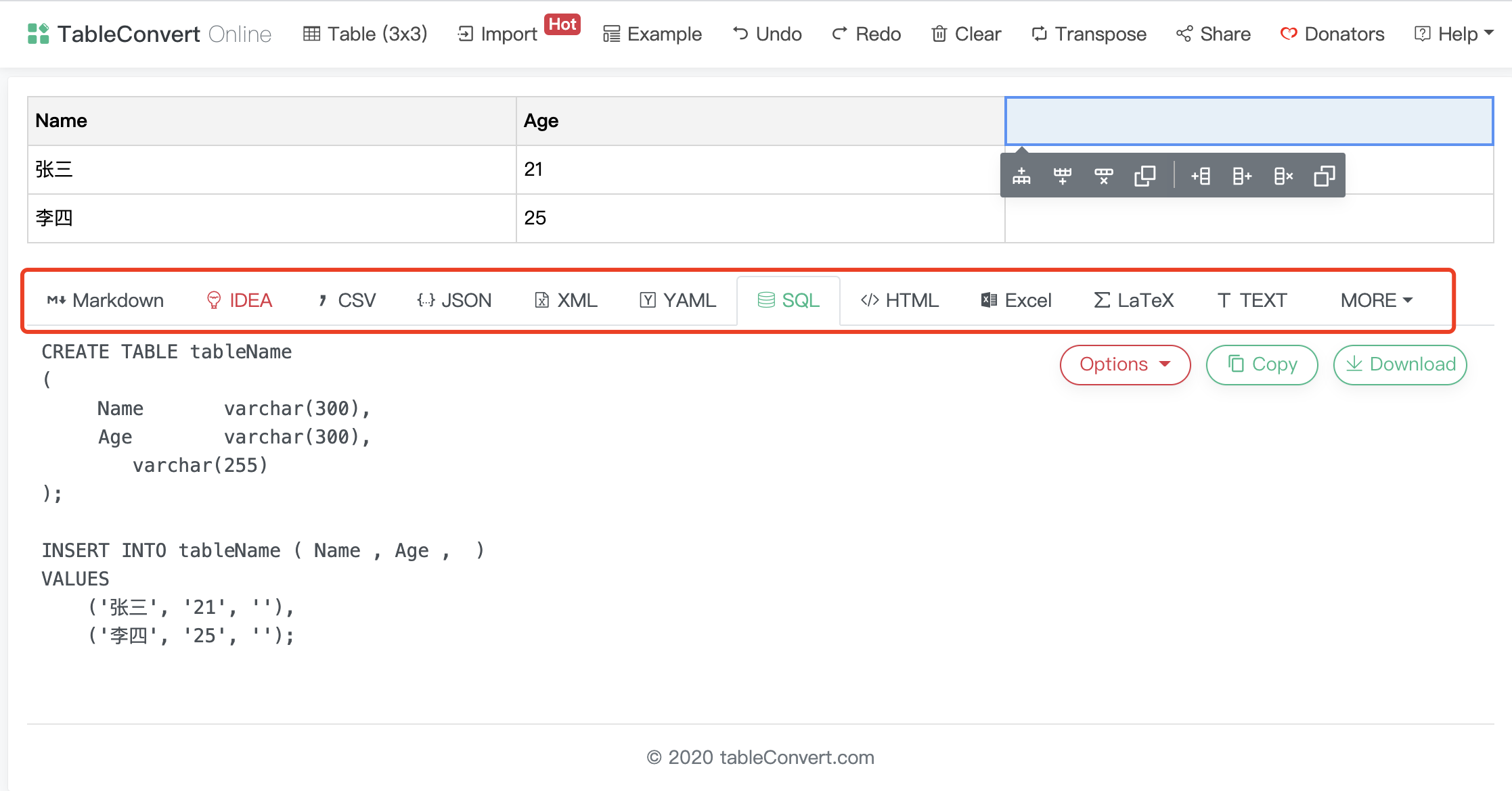 TableConvert