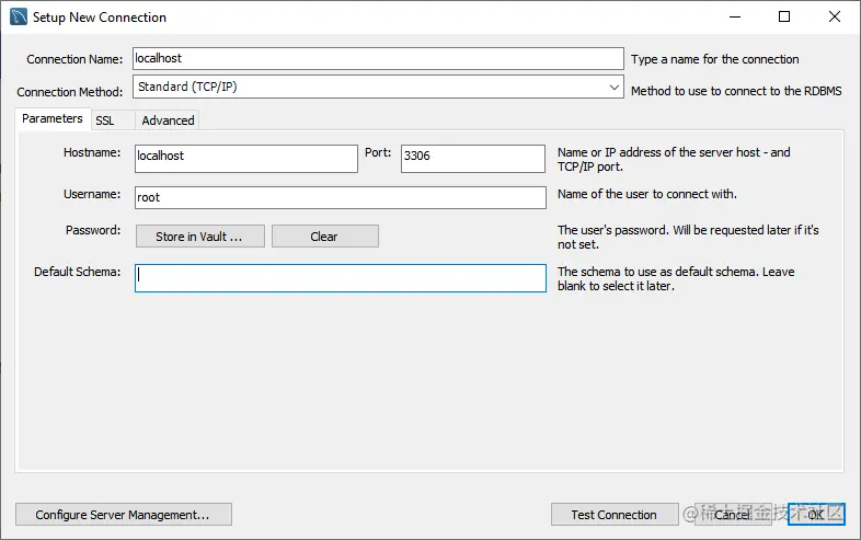在工作台中设置新连接