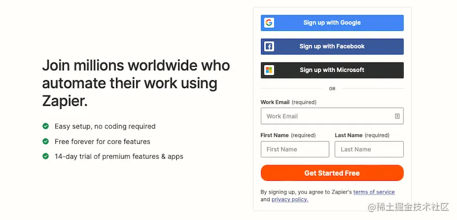 Signing up for Zapier.