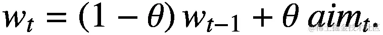 {w}_t=\left(1-\theta \right){w}_{t-1}+\theta\ {aim}_t.