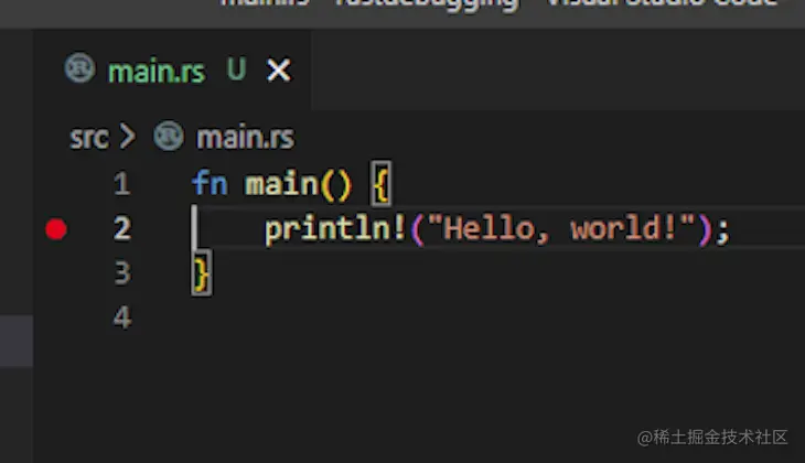 VS Code 终端中显示断点的第二行的特写视图