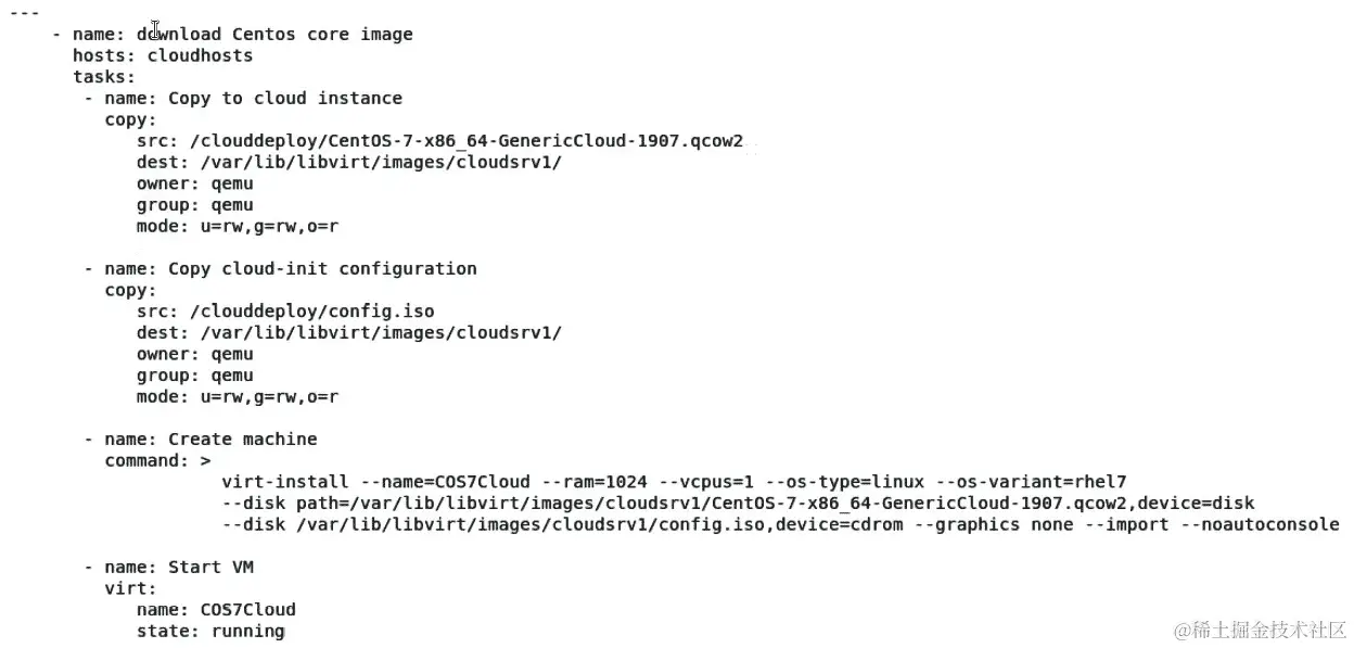 图 11.34 - 将下载所需镜像、配置 cloud-init 并启动 VM 部署过程的 playbook