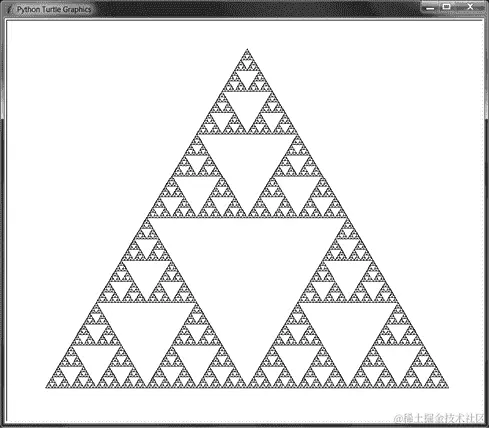 使用乌龟模块绘制的谢尔宾斯基三角形的屏幕截图。