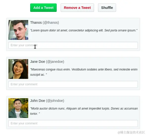 Shuffle button for changing order of tweets with solution