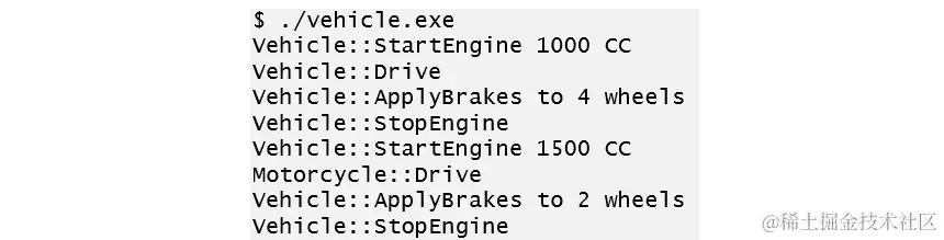 图 2B.4：带有虚方法的车辆程序输出