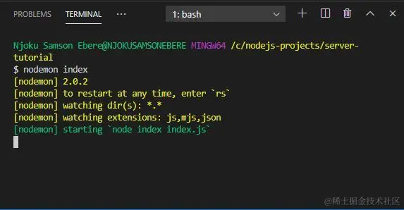 终端运行 nodemon